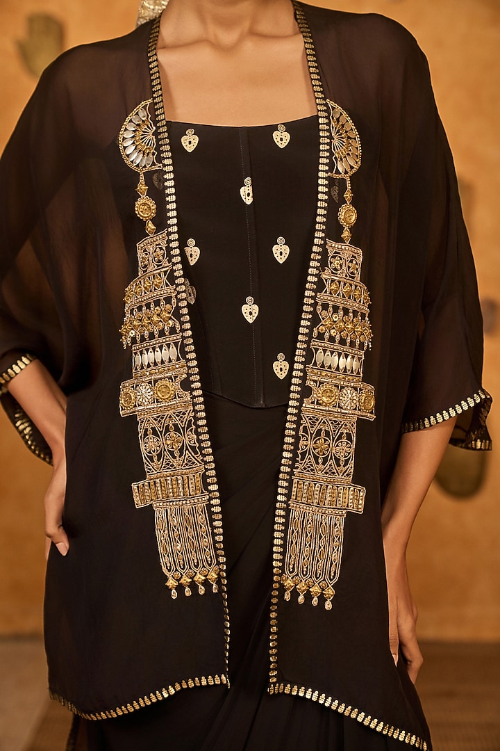 Black Crepe Draped Skirt Set by Masaba at Pernia's Pop Up Shop