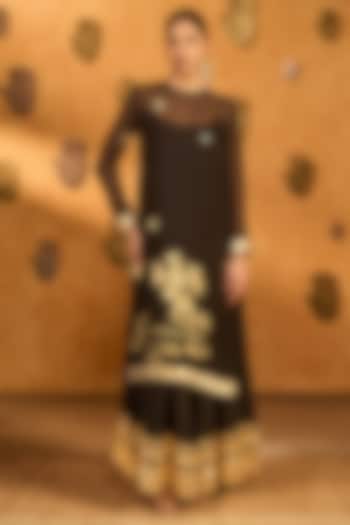 Black Raw Silk Embellished Wedding Anarkali With Kurta by Masaba at Pernia's Pop Up Shop