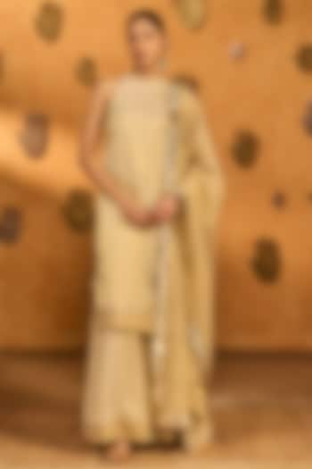 Ivory Tissue Silk Foil Printed Wedding Sharara Set by Masaba at Pernia's Pop Up Shop