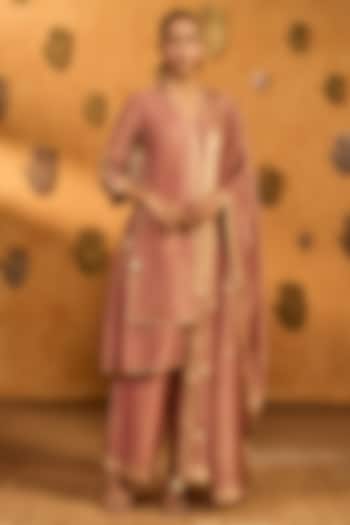 Mauve Tissue Silk Foil Printed A-Line Kurta Set by Masaba at Pernia's Pop Up Shop