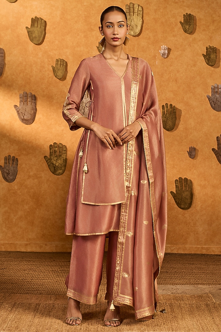 Mauve Tissue Silk Foil Printed A-Line Kurta Set by Masaba at Pernia's Pop Up Shop