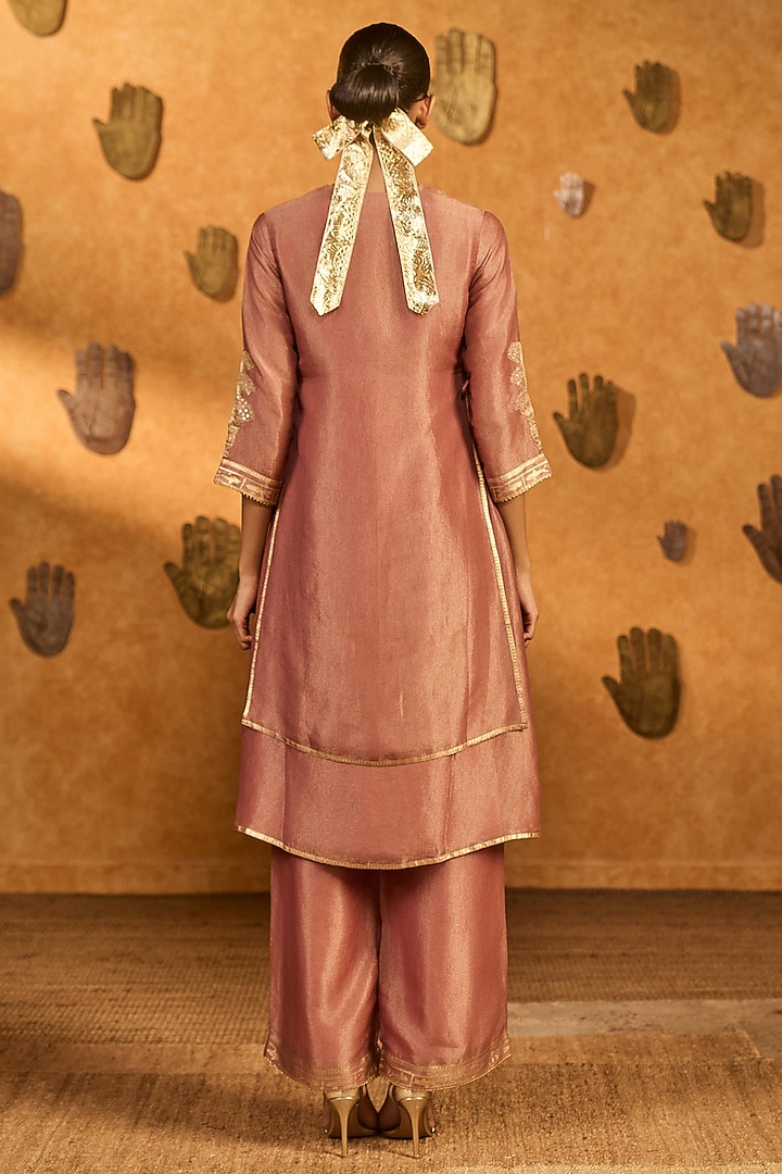 Mauve Tissue Silk Foil Printed A-Line Kurta Set by Masaba at Pernia's Pop Up Shop