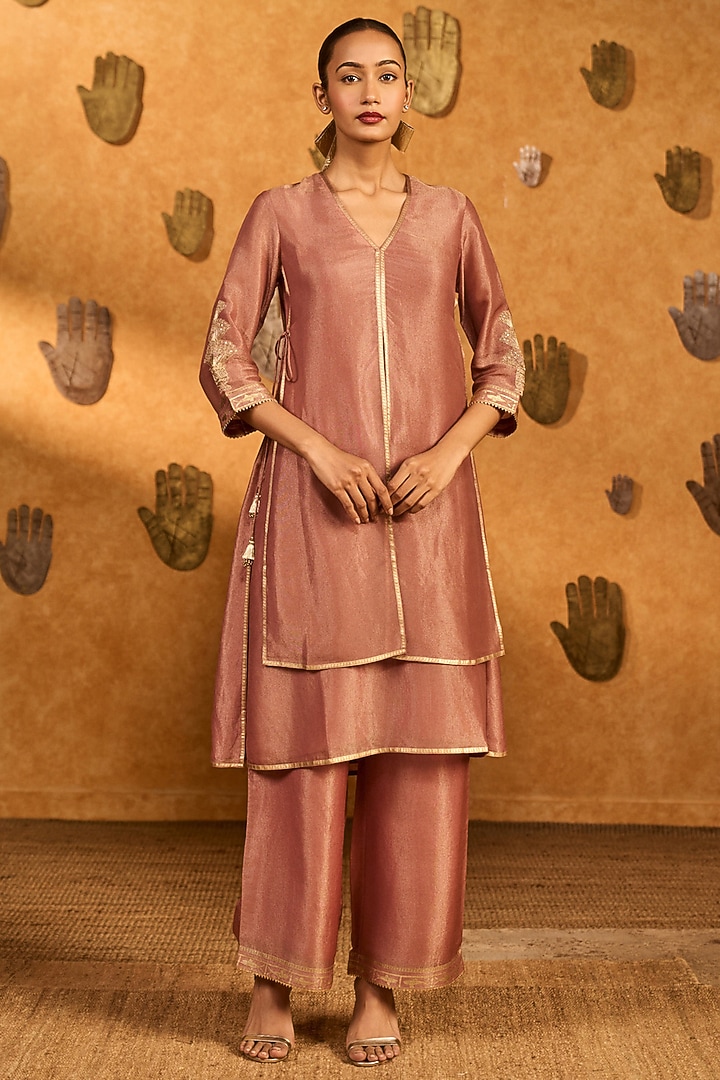 Mauve Tissue Silk Foil Printed A-Line Kurta Set by Masaba at Pernia's Pop Up Shop