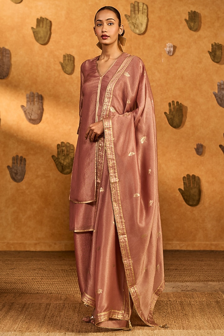 Mauve Tissue Silk Foil Printed A-Line Kurta Set by Masaba at Pernia's Pop Up Shop