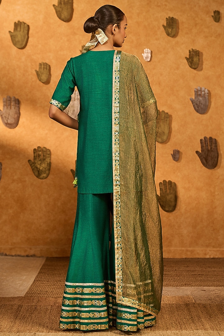 Green Raw Silk Wedding Sharara Set by Masaba at Pernia's Pop Up Shop