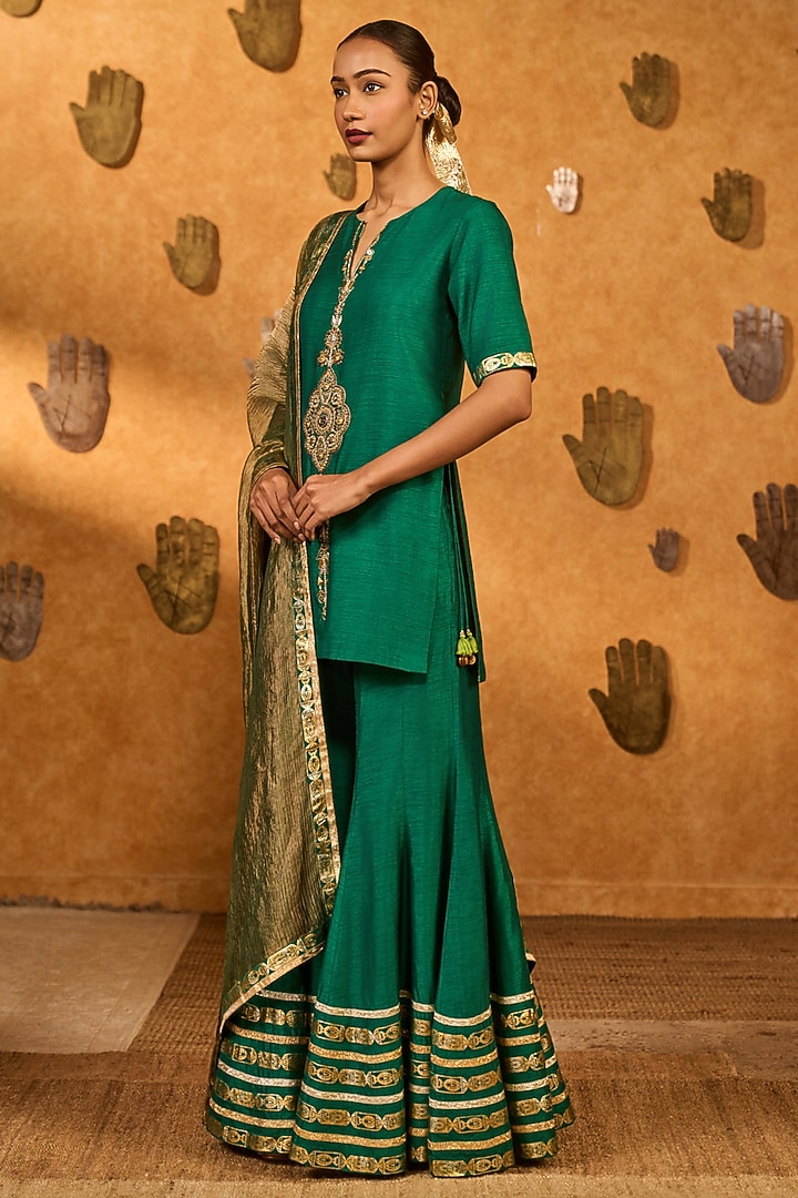 Green Raw Silk Wedding Sharara Set by Masaba at Pernia's Pop Up Shop
