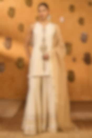 Ivory Raw Silk Embellished Wedding Sharara Set by Masaba at Pernia's Pop Up Shop