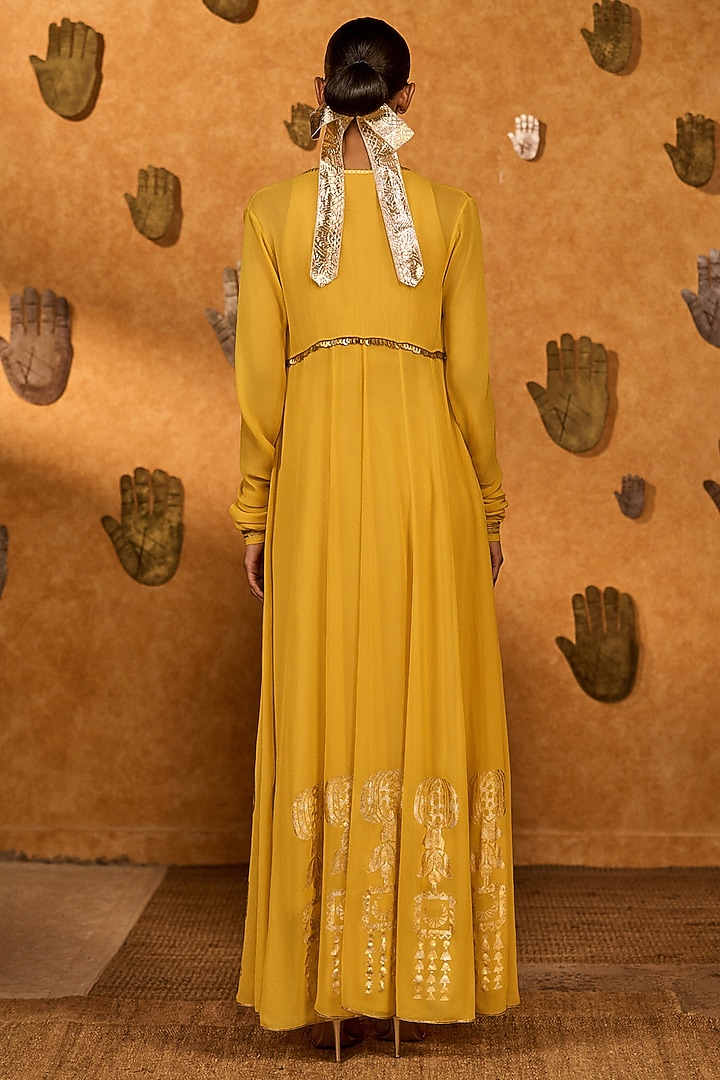 Ochre Yellow Georgette Foil Printed Jacket Set by Masaba at Pernia's Pop Up Shop