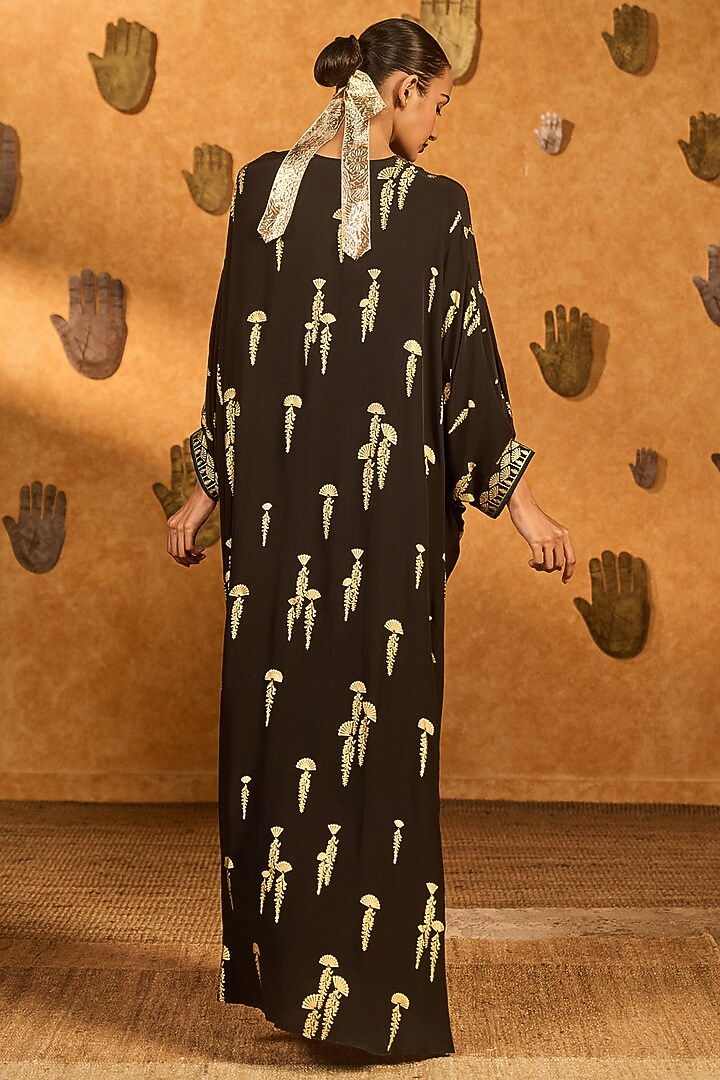 Black Crepe Silk Foil Printed Kaftan by Masaba at Pernia's Pop Up Shop