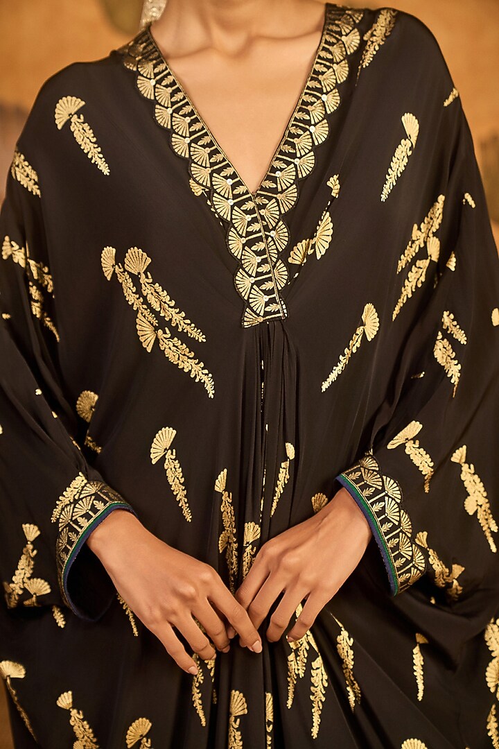 Black Crepe Silk Foil Printed Kaftan by Masaba at Pernia's Pop Up Shop