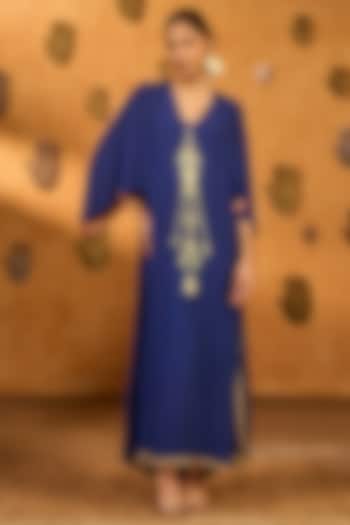 Sapphire Blue Crepe Printed Kaftan by Masaba at Pernia's Pop Up Shop