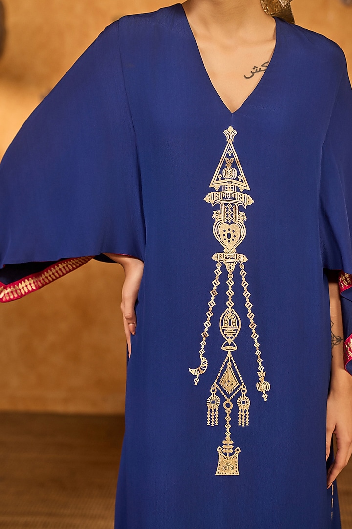 Sapphire Blue Crepe Printed Kaftan by Masaba at Pernia's Pop Up Shop