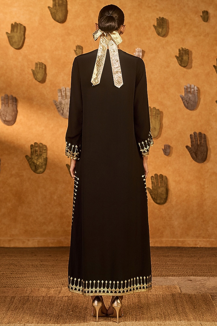Black Crepe Hand Embroidered Kaftan by Masaba at Pernia's Pop Up Shop