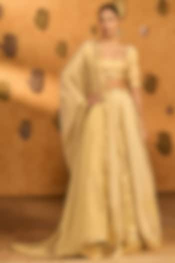 Ivory Tissue Silk Foil Printed Wedding Lehenga Set by Masaba at Pernia's Pop Up Shop