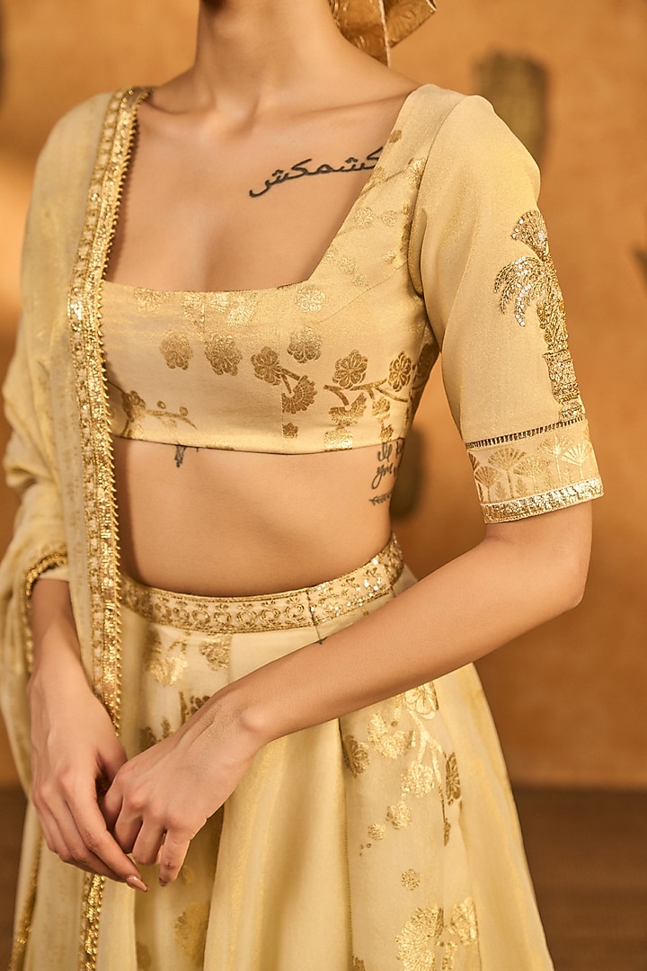Ivory Tissue Silk Foil Printed Wedding Lehenga Set by Masaba at Pernia's Pop Up Shop