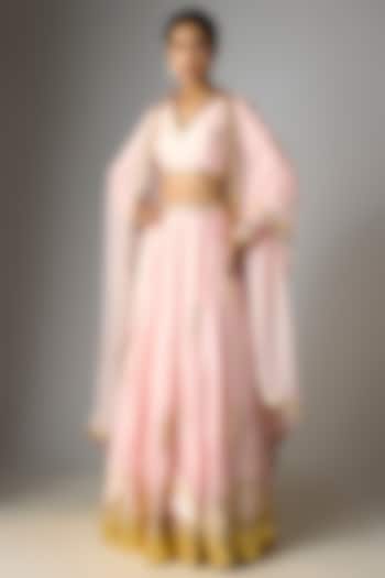 Baby Pink Viscose Slub Foil Printed Wedding Lehenga Set by Masaba at Pernia's Pop Up Shop