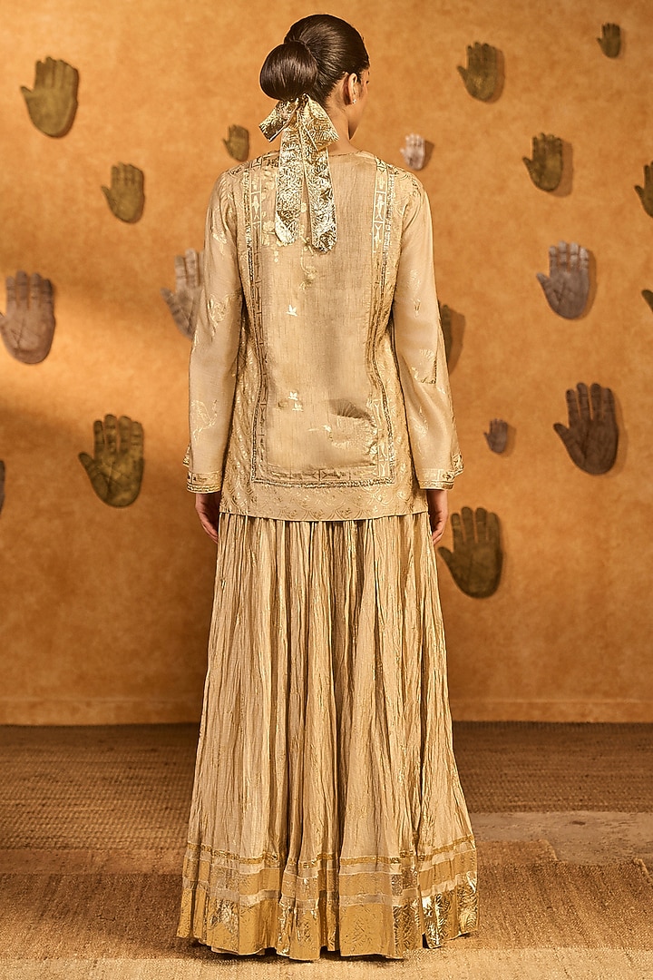 Beige Raw Silk Foil Printed Skirt Set by Masaba at Pernia's Pop Up Shop