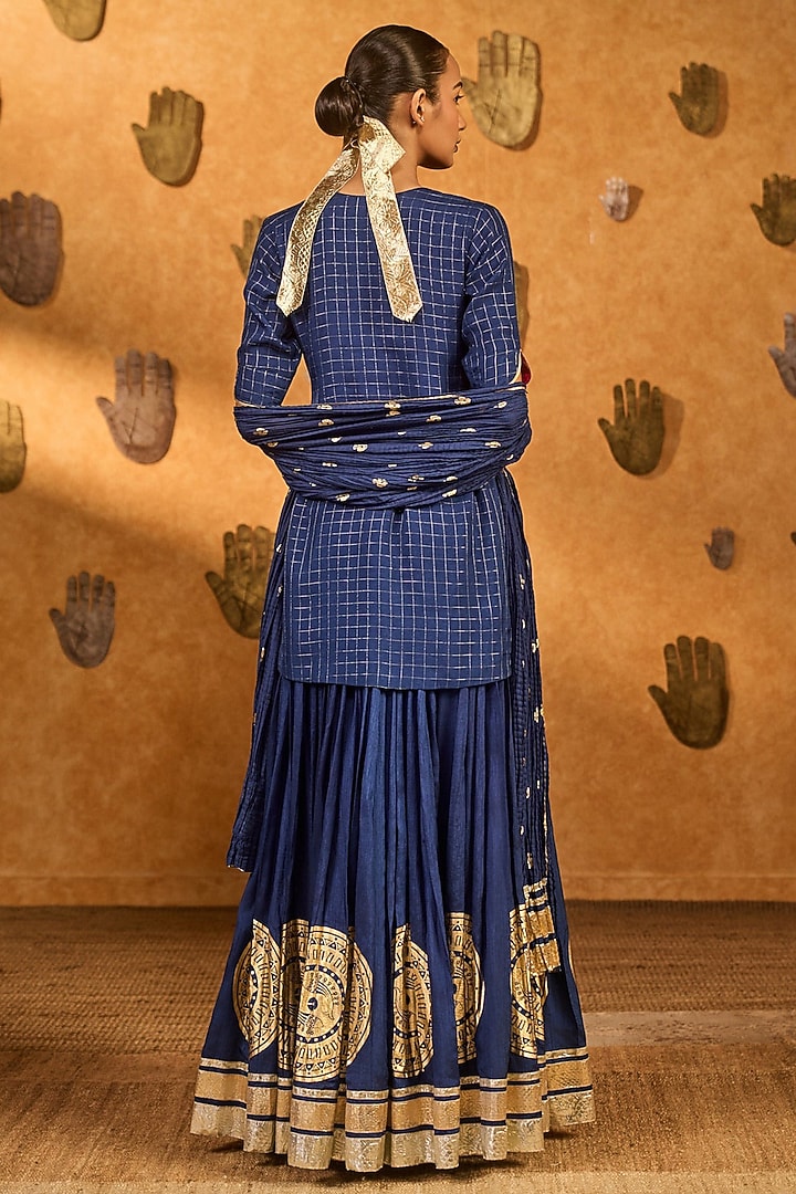 Sapphire Blue Viscose Slub Printed Skirt Set by Masaba at Pernia's Pop Up Shop