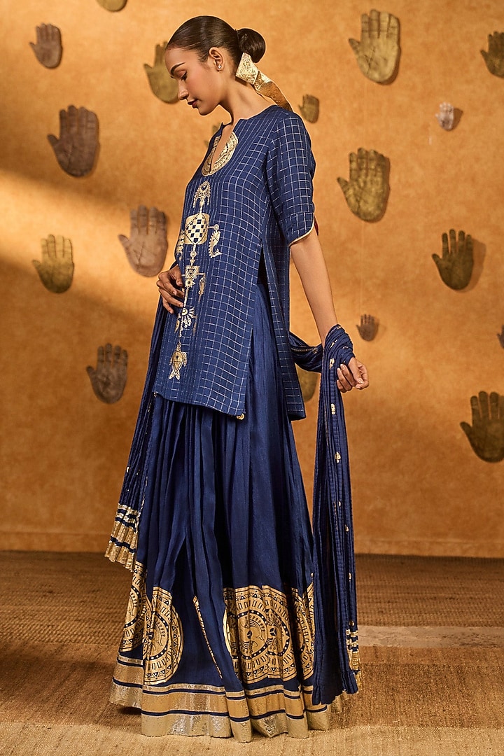 Sapphire Blue Viscose Slub Printed Skirt Set by Masaba at Pernia's Pop Up Shop