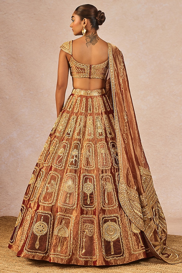 Bronze Shaded Tissue Paankh-Bagh Motif Embroidered Bridal Lehenga Set by Masaba at Pernia's Pop Up Shop