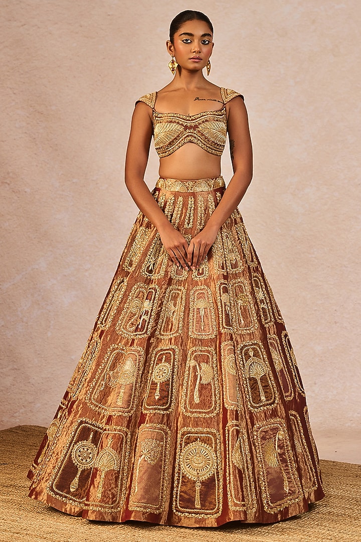 Bronze Shaded Tissue Paankh-Bagh Motif Embroidered Bridal Lehenga Set by Masaba at Pernia's Pop Up Shop