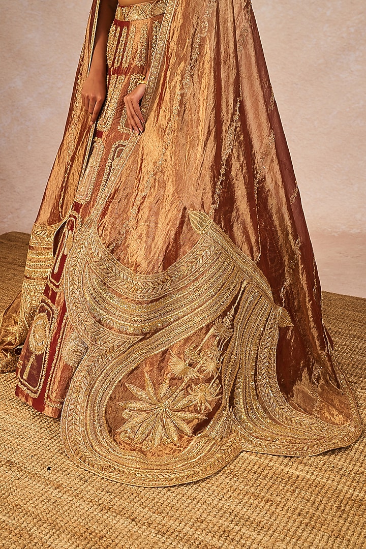 Bronze Shaded Tissue Paankh-Bagh Motif Embroidered Bridal Lehenga Set by Masaba at Pernia's Pop Up Shop