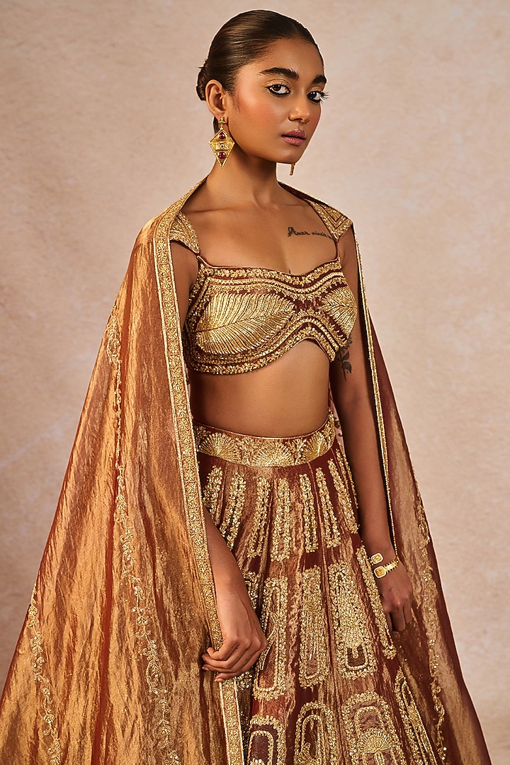 Bronze Shaded Tissue Paankh-Bagh Motif Embroidered Bridal Lehenga Set by Masaba at Pernia's Pop Up Shop