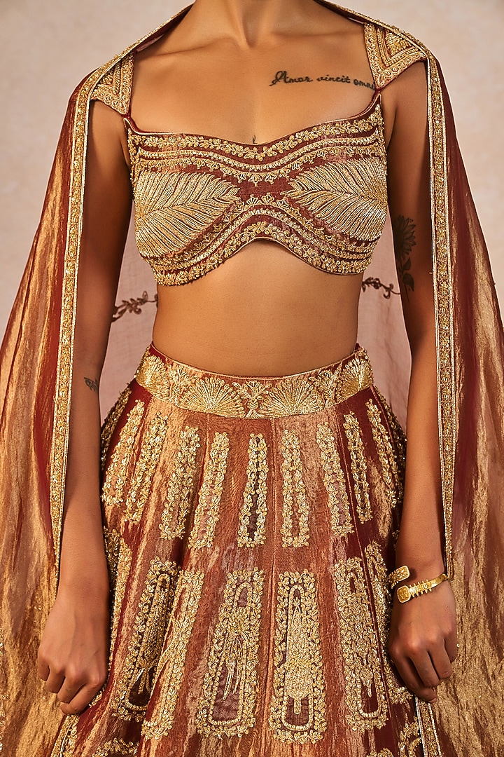 Bronze Shaded Tissue Paankh-Bagh Motif Embroidered Bridal Lehenga Set by Masaba at Pernia's Pop Up Shop