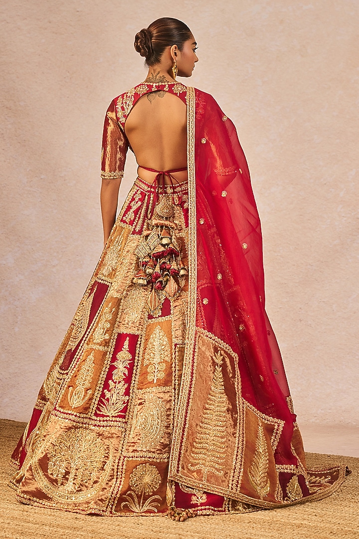 Red Tissue Paankh-Bagh Motif Embroidered Bridal Lehenga Set by Masaba at Pernia's Pop Up Shop