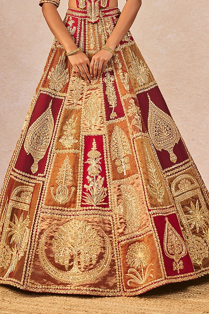 Red Tissue Paankh-Bagh Motif Embroidered Bridal Lehenga Set by Masaba at Pernia's Pop Up Shop
