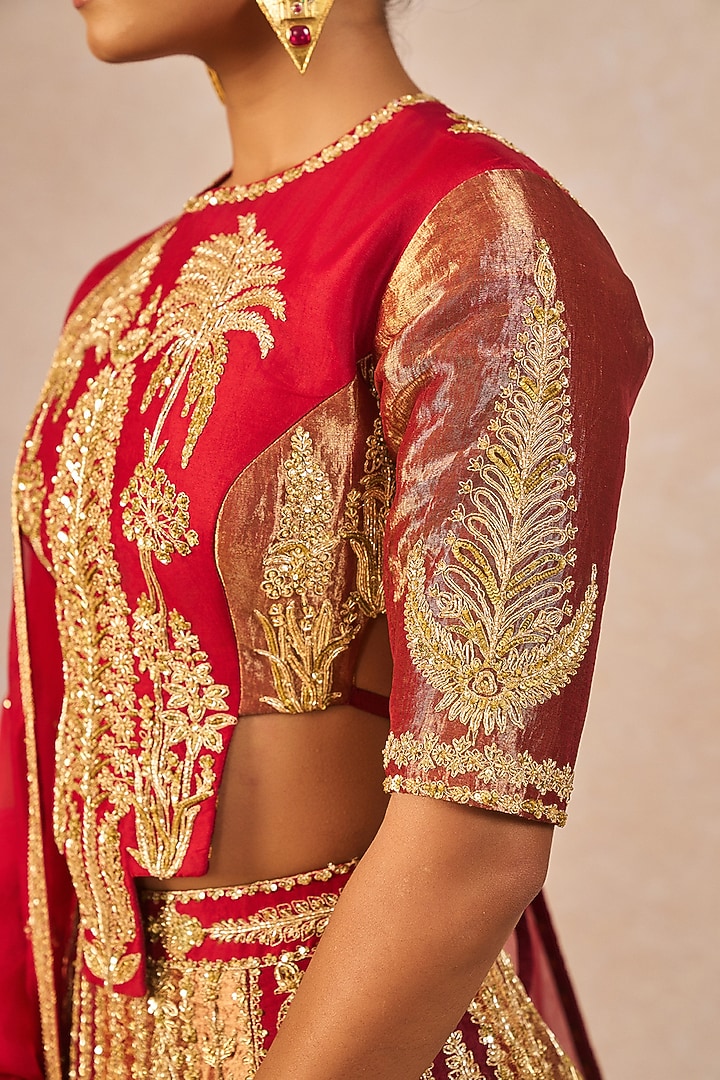 Red Tissue Paankh-Bagh Motif Embroidered Bridal Lehenga Set by Masaba at Pernia's Pop Up Shop