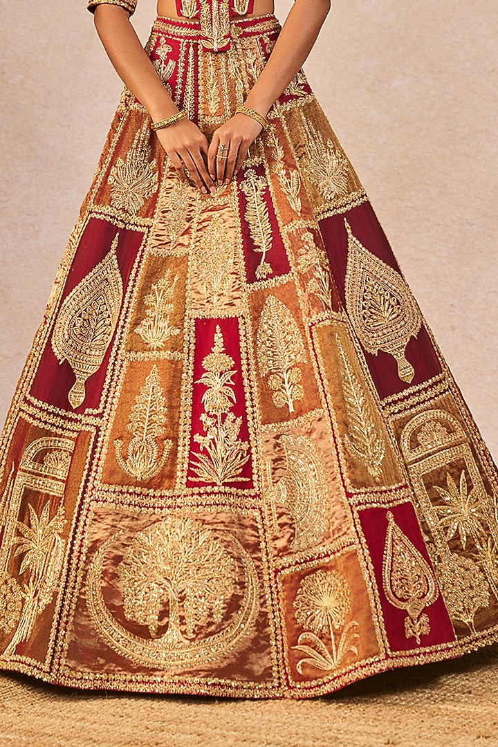 Red Tissue Paankh-Bagh Motif Embroidered Bridal Lehenga Set by Masaba at Pernia's Pop Up Shop