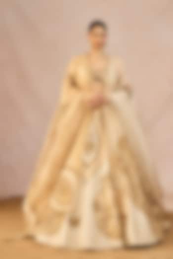 Ivory & Gold Tissue Chaand Kashti Motif Embroidered Bridal Lehenga Set by Masaba at Pernia's Pop Up Shop
