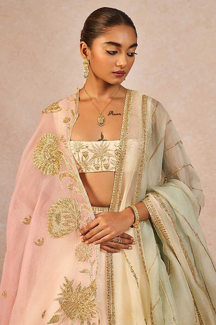 Ivory Raw Silk Chaand Kashti & Gul Jharokha Embroidered Bridal Lehenga Set by Masaba at Pernia's Pop Up Shop