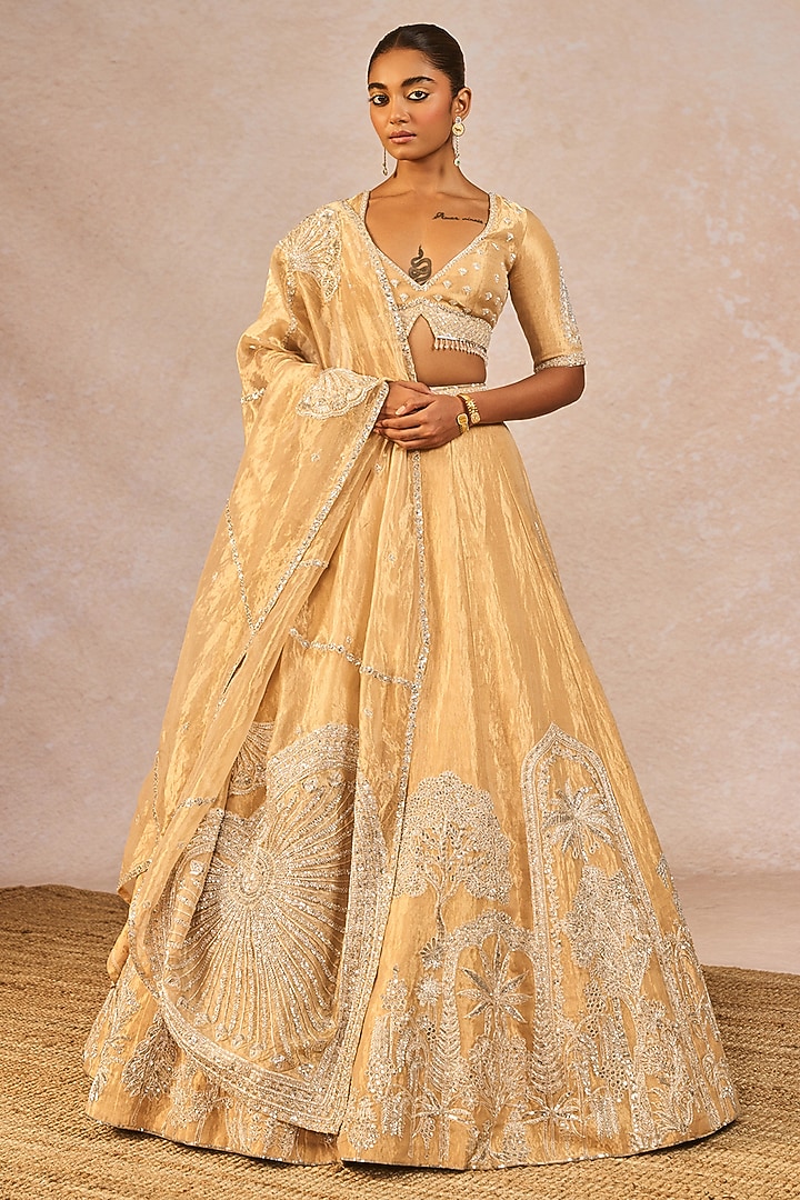 Gold Tissue Gul Jharokha Motif Embroidered Bridal Lehenga Set by Masaba at Pernia's Pop Up Shop