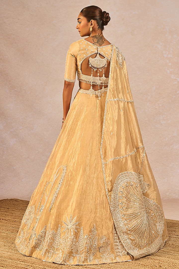 Gold Tissue Gul Jharokha Motif Embroidered Bridal Lehenga Set by Masaba at Pernia's Pop Up Shop