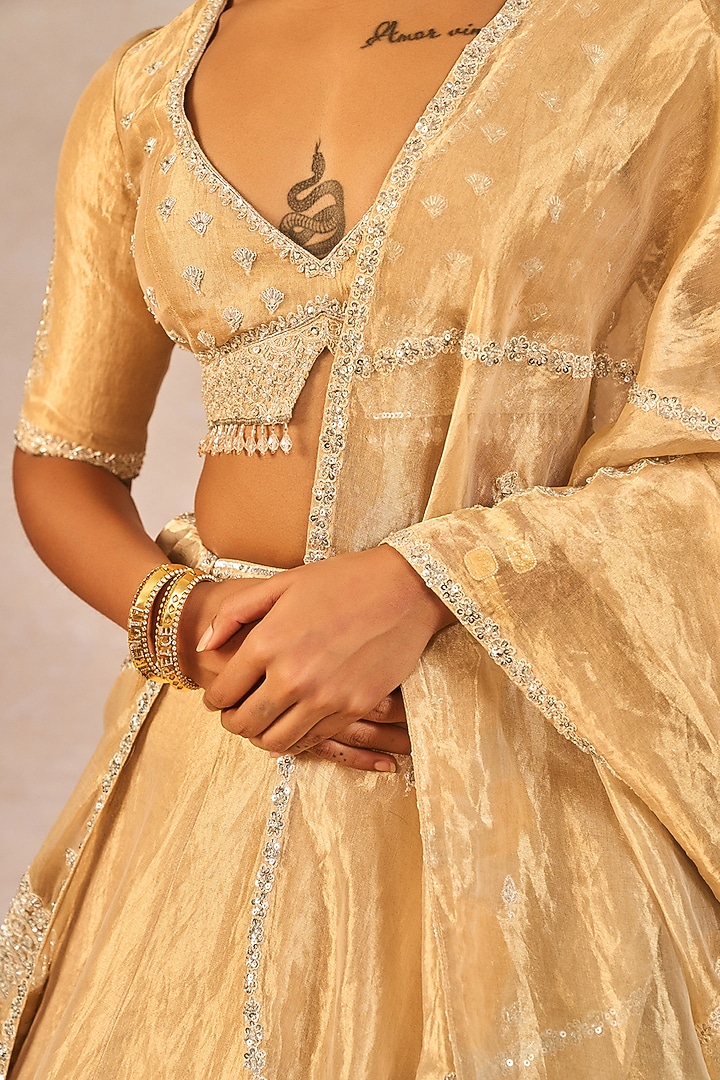 Gold Tissue Gul Jharokha Motif Embroidered Bridal Lehenga Set by Masaba at Pernia's Pop Up Shop