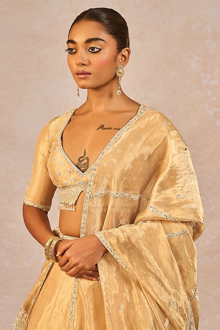 Gold Tissue Gul Jharokha Motif Embroidered Bridal Lehenga Set by Masaba at Pernia's Pop Up Shop