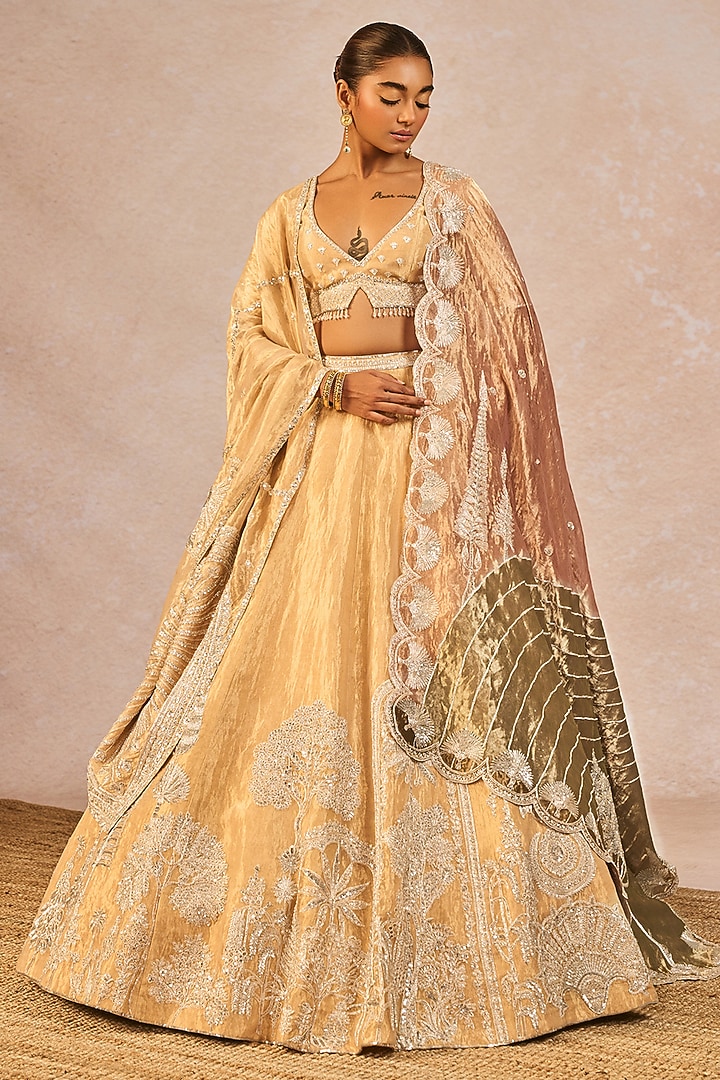 Gold Tissue Gul Jharokha Motif Embroidered Bridal Lehenga Set by Masaba at Pernia's Pop Up Shop