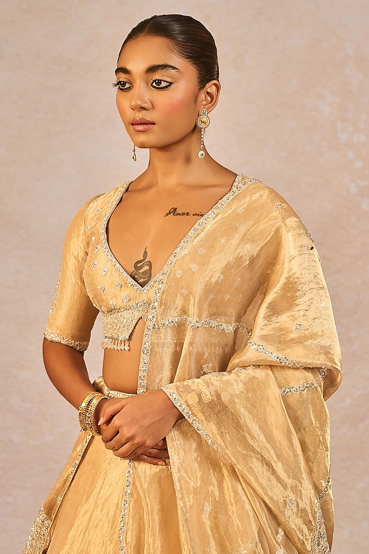 Gold Tissue Gul Jharokha Motif Embroidered Bridal Lehenga Set by Masaba at Pernia's Pop Up Shop