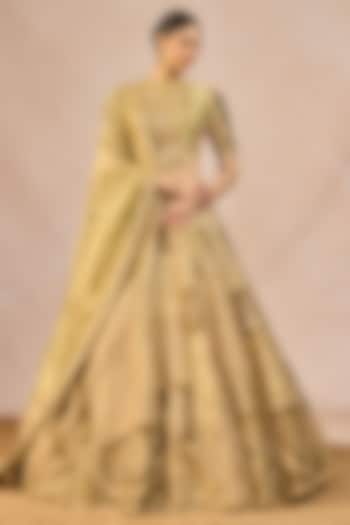 Green Tissue & Organza Paankh Bagh Motif Embroidered Bridal Lehenga Set by Masaba at Pernia's Pop Up Shop