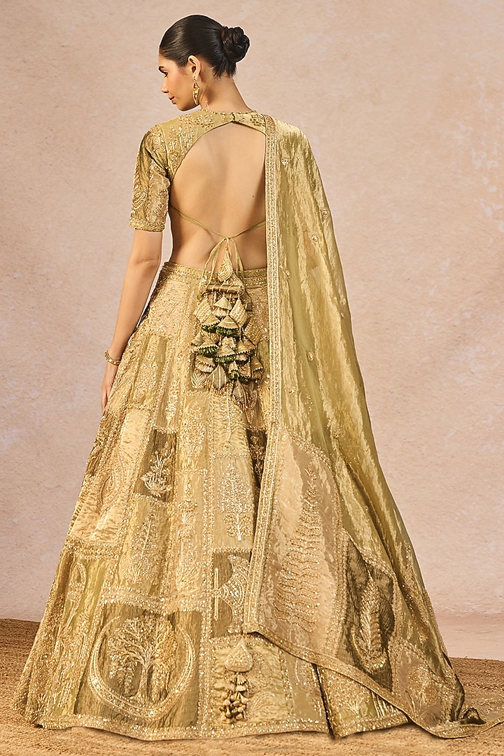 Green Tissue & Organza Paankh Bagh Motif Embroidered Bridal Lehenga Set by Masaba at Pernia's Pop Up Shop