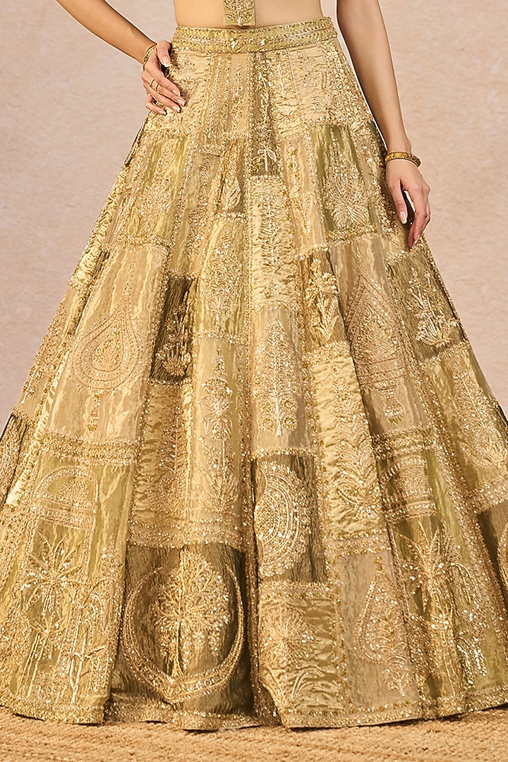 Green Tissue & Organza Paankh Bagh Motif Embroidered Bridal Lehenga Set by Masaba at Pernia's Pop Up Shop