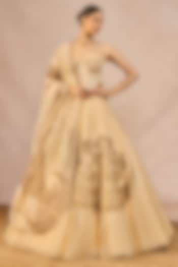 Ivory Organza Chaand Motif Embroidered Bridal Lehenga Set by Masaba at Pernia's Pop Up Shop