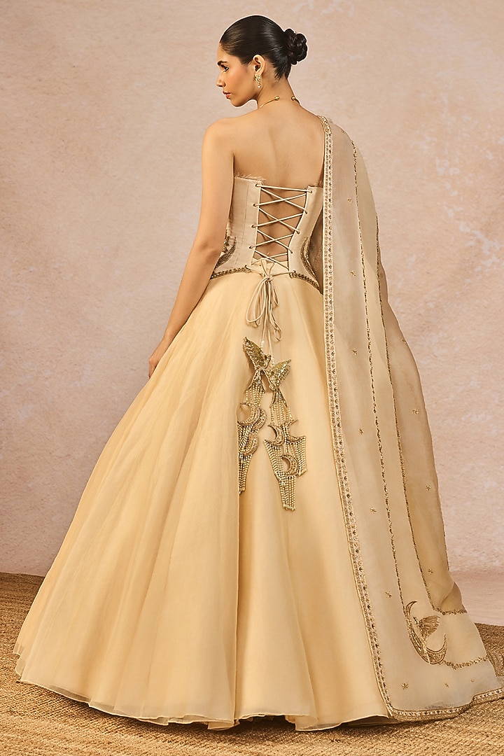 Ivory Organza Chaand Motif Embroidered Bridal Lehenga Set by Masaba at Pernia's Pop Up Shop