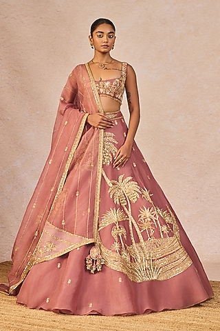Mauve Organza Chaand Kashti Motif Embroidered Lehenga Set by Masaba