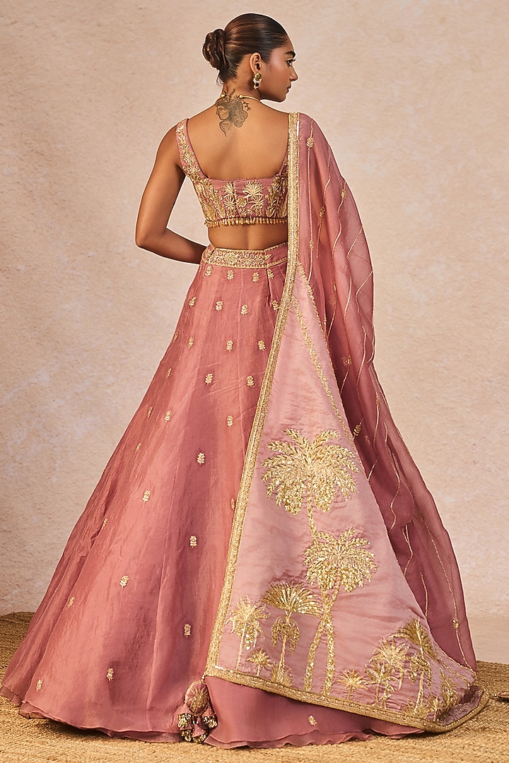 Mauve Organza Chaand Kashti Motif Embroidered Bridal Lehenga Set by Masaba at Pernia's Pop Up Shop