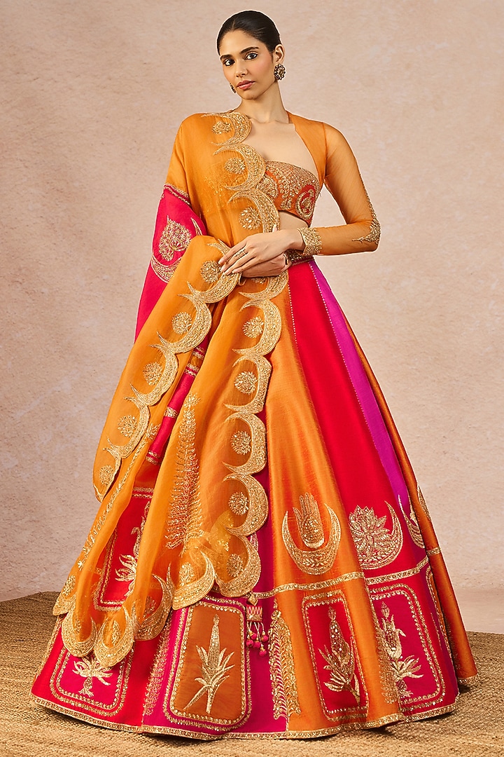 Multi-Colored Raw Silk Phool Bagh Motif Embroidered Bridal Lehenga Set by Masaba at Pernia's Pop Up Shop