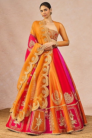 Multi-Colored Raw Silk Phool Bagh Motif Embroidered Lehenga Set by Masaba