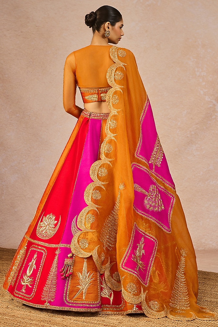 Multi-Colored Raw Silk Phool Bagh Motif Embroidered Bridal Lehenga Set by Masaba at Pernia's Pop Up Shop